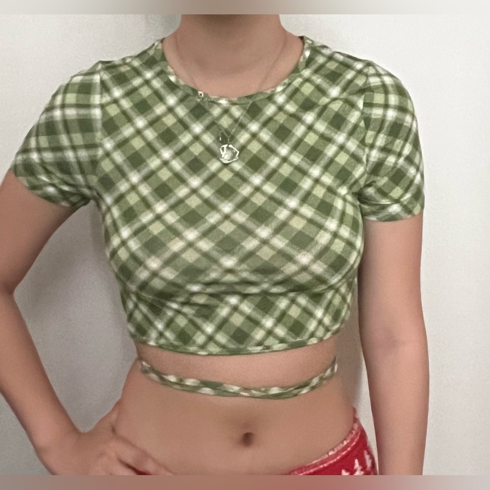 Green plaid crop top